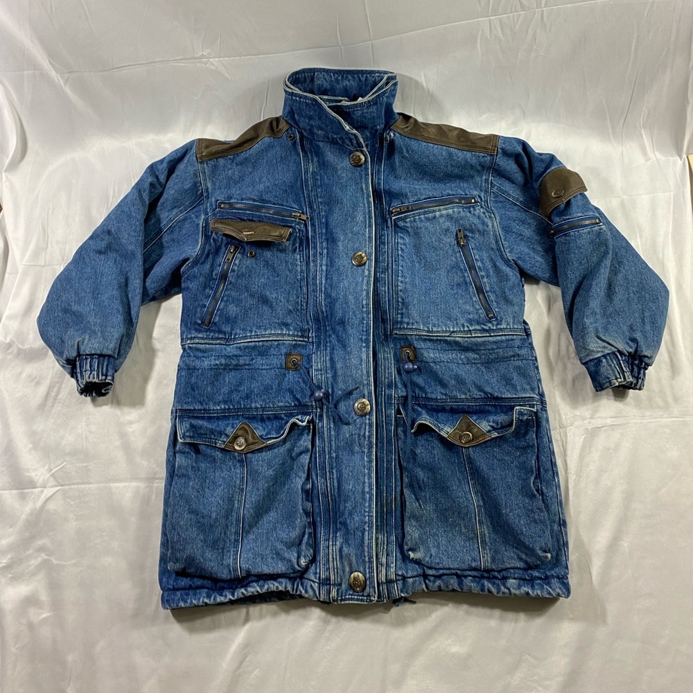 Climate Zone Vintage Heavyweight Denim Puffer Jacket Tribal Multi Pocket